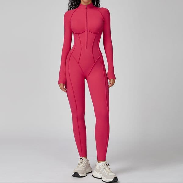 contrast color jumpsuit stand collar one-piece half zipper integrated fitness clothing for women high-intensity sports yoga gym clothing 9326