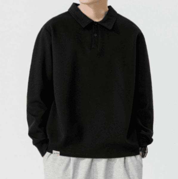 317 Men Long-sleeved Autumn and Winter Heavy Loose Solid Color Lapel Youth Casual