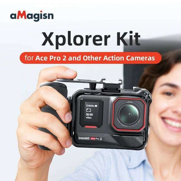 aMagisn Xplorer Kit Insta360 Series,ABS Plastic Camera Grip with Shutter Button for Insta 360 Ace Pro 2 Accessories