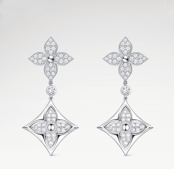 With Box New Luxury Silver Earrings Diamond 2Flowers Crystal Fashion Hoop Earring For Women Wedding Party Brand Studs Never Fade
