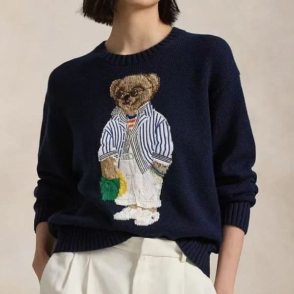 designer sweater womens knitting bear jumpers winter clothes wool ropa mujer chic elegant long slve crewneck pullover warm oversized Y2k strtwear tops L251115O9JA