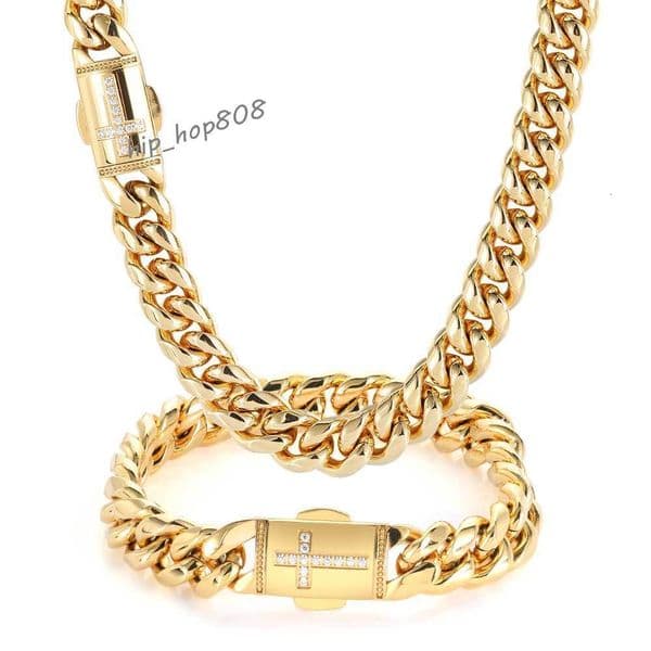 12mm Iced Clasp Silver Jewelry Miami Stainless Steel Cuban Link Chain Jewelry Necklace