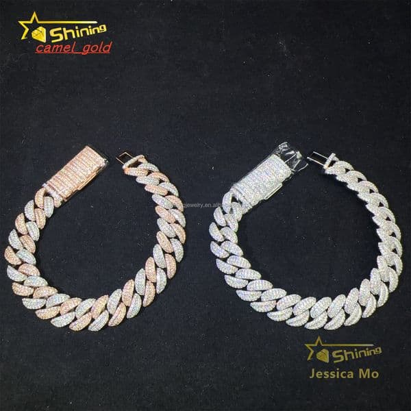 Fashion Luxury 13mm 3Rows Two Tone Color Rapper Hip Hop Jewelry VVS1 Moissanite Iced Out S925 Silver Miami Cuban Bracelet