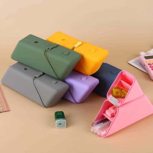 1pcs Silicone pencil case large capacity student pencil case gradient rectangular stationery organizer pencil case W250809