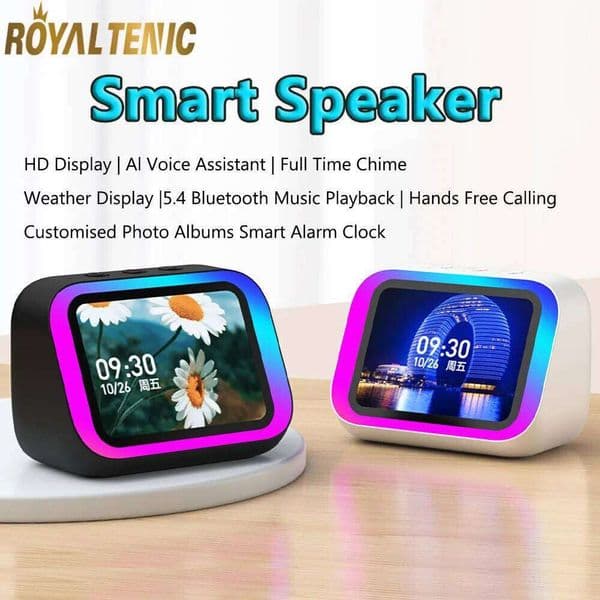 Smart Bluetooth Lntelligent Large-Screen Weather Temperature Display Table Speaker Clock Bedroom Decor Voice Assistant