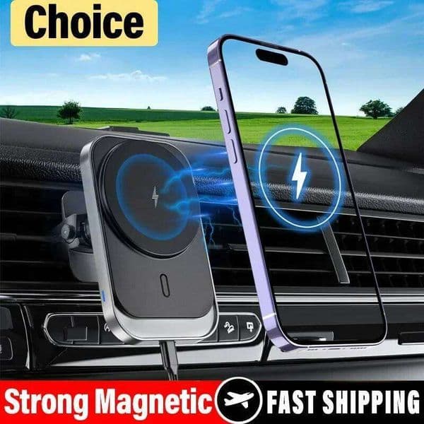 Magnetic Wireless Charger For Iphone 12 13 14 15 Pro Max Mini Magnet Car Phone Holder Stand Mount 15W Fast Charging Station