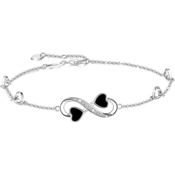 Infinity Ankle for Women, Sterling Sier Charm Adjustable Anklet, Large Bracelet Fine Jewelry Mothers Day Gifts White Gold/Rose Gold Plated