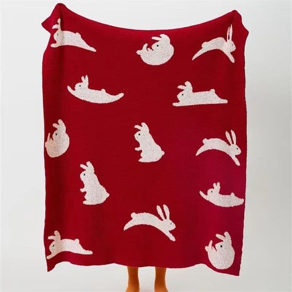 ins Nordic Cute Cartoon Rabbit A-Class Half-Fleece Knitted Red Nap Office Sofa Blanket