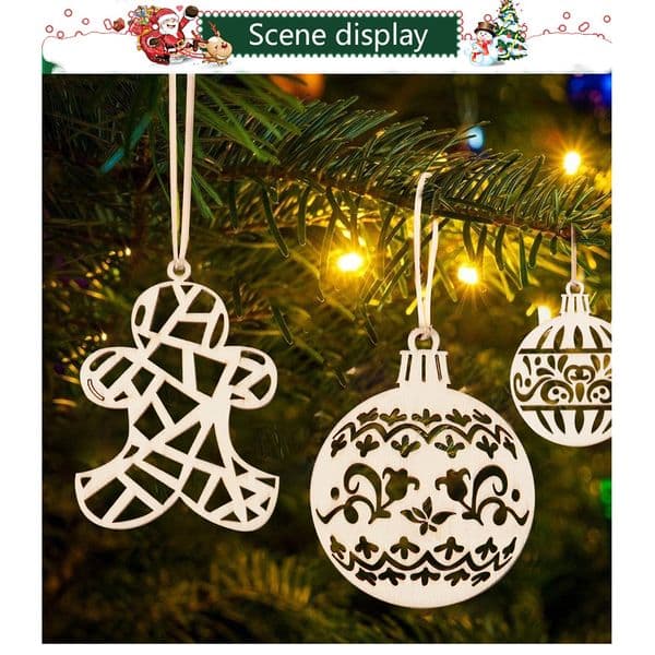 Cross-border new Christmas decorations wooden small pendant bell laser engraving hollow Christmas tree pendant wind chime holiday gift