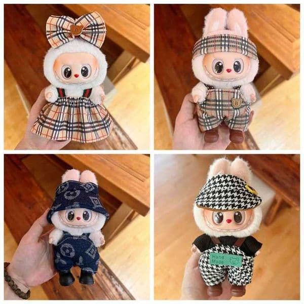 For 15/17cm Labubu Luxury Large Bow Dress Hat Pants Clothing Set Labubu Mini Doll V1 V2 Clothes Decorations DIY Toy Accessorie 11a