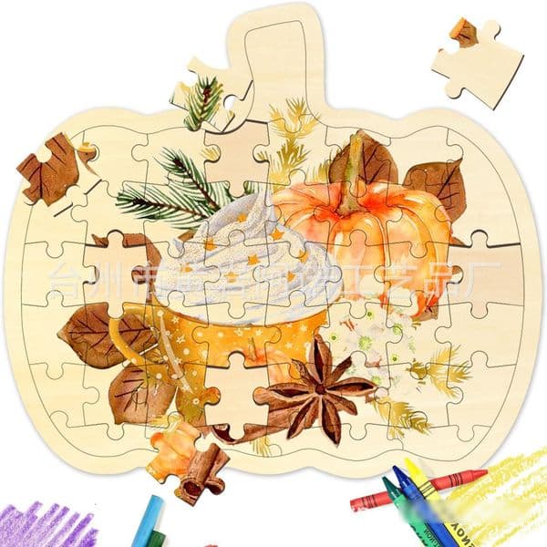 Blank Wooden Mold Board Thanksgiving Children DIY Graffiti Painting Pumpkin Maple Leaf Puzzle