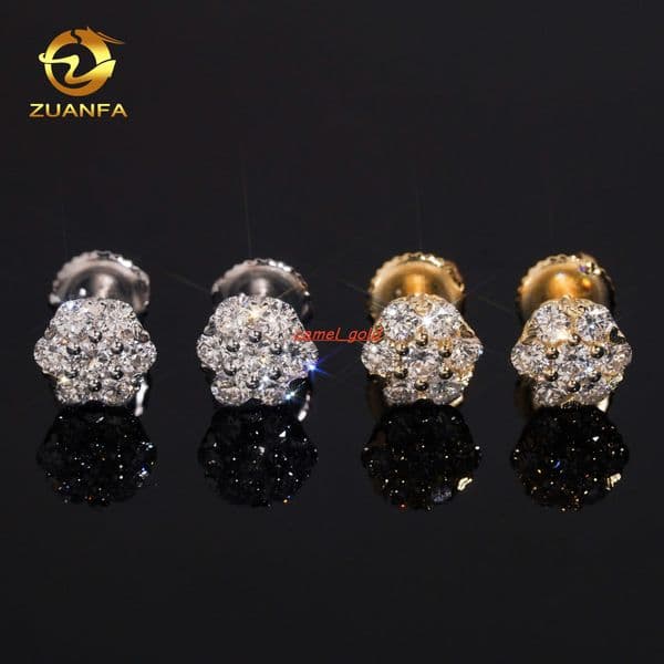 Ready to Ship Lab Diamonds HPHT Earrings Gold Plated 925 Sterling Silver Flower Design Screw Back Stud Lab Diamonds Earring