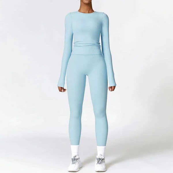 2PCS Seamless Yoga Set Women Workout Set Sportswear Gym Clothing Fitness Long Sleeve Crop Top High Waist Leggings Sports Suits L250812