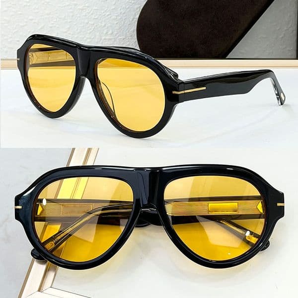 ICON PILOT SUNGLASSES TF1225 Women Men Designer Acetate Black Pilot Frame Yellow Lens Fashion Wear Casual Shopping Sunglasses with Box