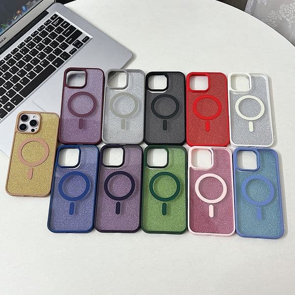 S25 Edge Bling Glitter Magnetic Wireless Charging Cases For Iphone 17 Air 16E 16 Plus 15 14 Pro Max 13 12 11 Samsung S24 FE Ultra S23 Sparkle Hard PC Acrylic