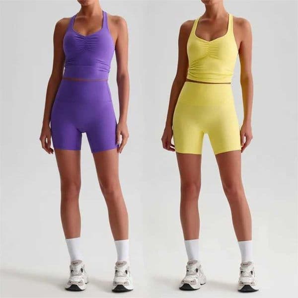 New Womens Solid Color Yoga Set Naked Feel Backless Sports Bra Butt Lifting Tight Shorts Outdoor Running Fitness Workout Outfit L250812