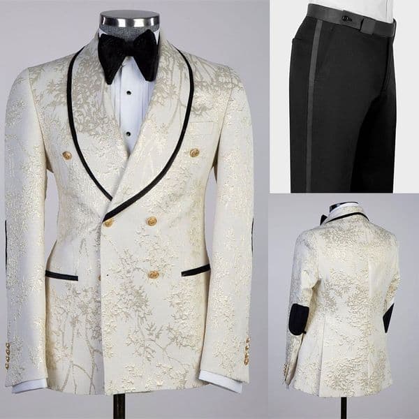 Simple Men Suits Tailor-Made 2 Pieces Set Peaked Lapel Jacket Jacquard Blazer Double Breasted Evening Party Groom Customized Coat Pants Plus Size