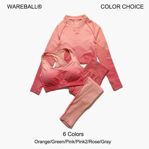 Women Yoga Set Ombre Seamless Leggings Long Sleeve Crop Top Sports Bra Running Pants Gym Clothing Fitness Workout Sports Suit L250812