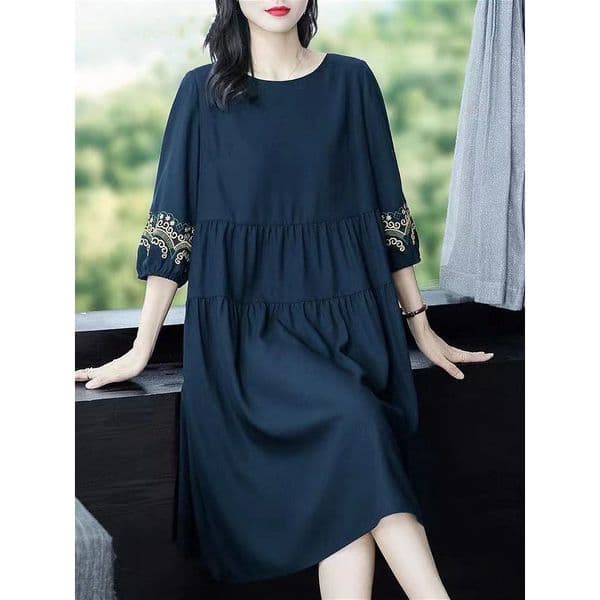 375 high-end dress new large size summer women's retro stitching loose slim skirt