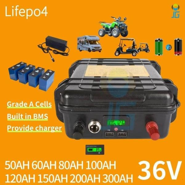 JG 36V 50AH 60AH 80AH 100AH 120AH 150AH LiFePO4 Lithium Iron Phosphate Battery With Bms For Electric Engine Trolling Boat