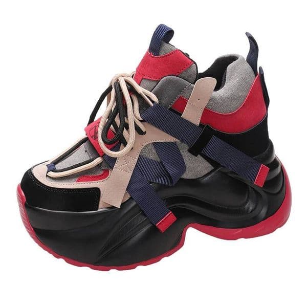 Autumn Winter Chunky Sneakers Women Lace Up Platform Sports Shoes Woman Goth Thick Bottom High Heels Female Wedges Sneakers Designer Shoes