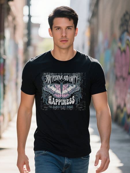 Men s Casual Short Sleeve T Shirt with Butterfly Inspirational Quote Print, Regular Fit Round Neck,