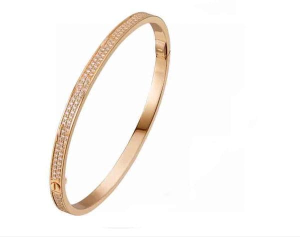 v gold material RING THIN punk band bracelet with two lines diamond in 18k rose plated and platinum color for women and mother wedding jewelry gift have box PS4208