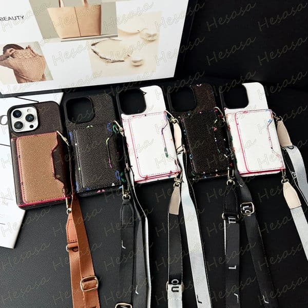 Top Grade Designer Phone Case for iPhone 17 Air 16 15 14 Plus 13 12 11 Pro Max X Xs Xr 8 Leather Wallet Card Pocket Shoulder Cover Samsung S26 S25 S24 S23 S22 S21 S20 Ultra