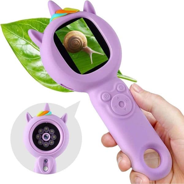 - 500x Magnification, 16X Zoom, Handheld Microscope Kids with HD Camera, Portable Science Learning Tool, Christmas Birthday Gifts for Boys and Girls Aged 3-12, 123