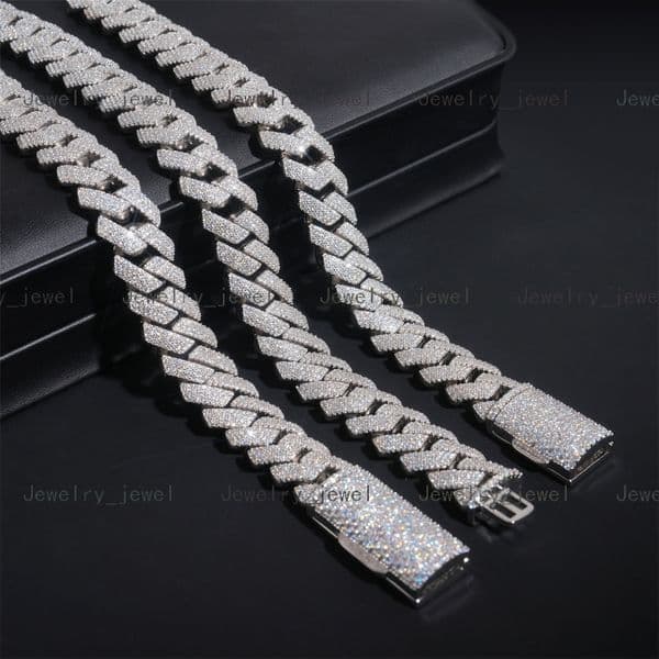 15mm Cuban Cross-Border Necklace 925 Silver Bracelet Men Womens Hot European Hip-hop Item Moissanite Stone Inspired Personality