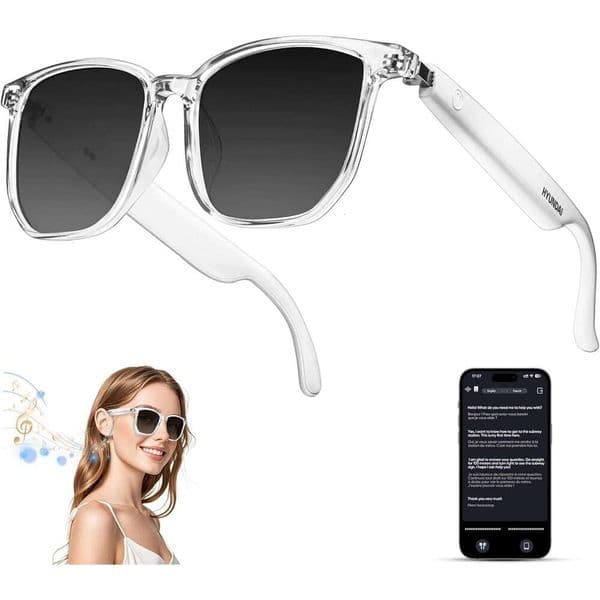 kvsju AI with Chat GPT, 150+ Translations, Unisex Smart Glasses, Men's Multifunctional Bluetooth Glasses (White) 123