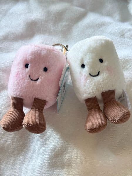 Dolls jc Pair Of Bag Charm Plush Amuseables Pink And White Marshmallows Soft Toy Marshmallow pendant Doll Gifts Hot