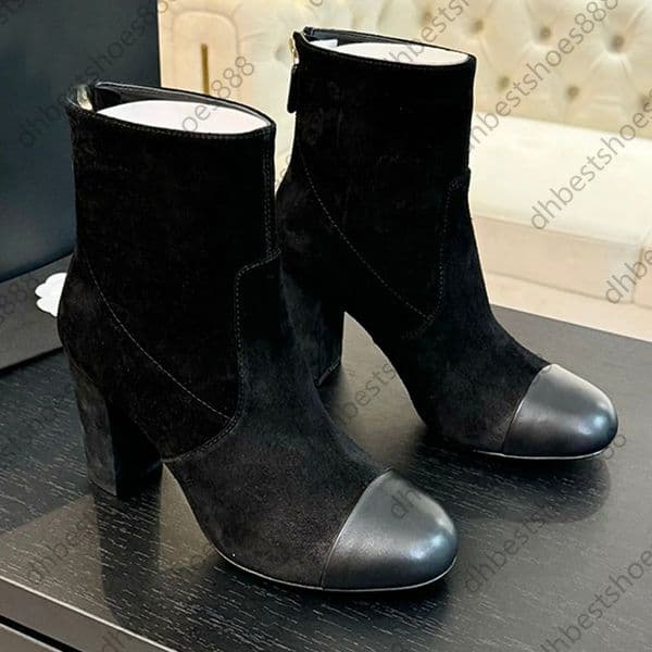 Designer Shoes Knee High Heels Designer Woman High Boot Womens Chunky Heels Knee Knight Mid Calf Suede Cow Leather Cap Toes Fashion Winter Designer Boots Woman