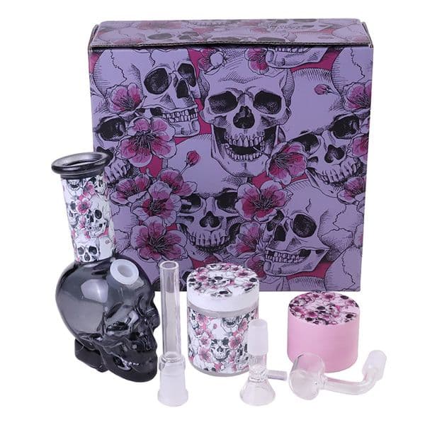 Skull Glass Smoking Pipes Set With Herb Grinders Quartz Nail Bowl Downstem Including 6pc Kit Tobacco Pipe