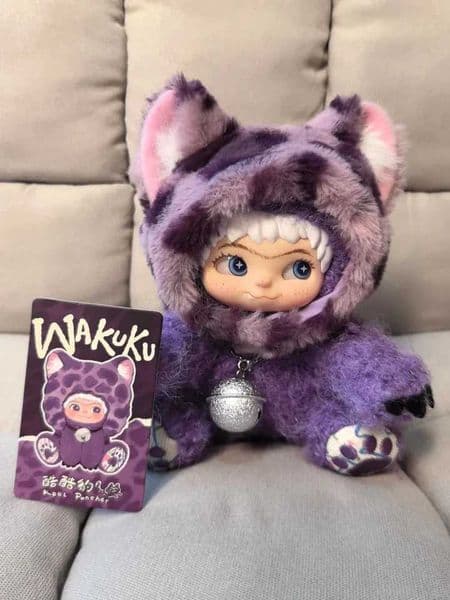 New 18cm Wakuku Purple Leopard Print Series Action Figure Pendant Kawaii Vinyl Doll Anime Figure Hanging Card Collection Toys X2508151