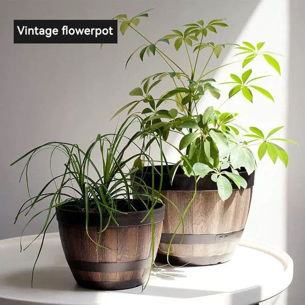 Durable Rustic Barrel Pot for Plants Featuring Sturdy Construction