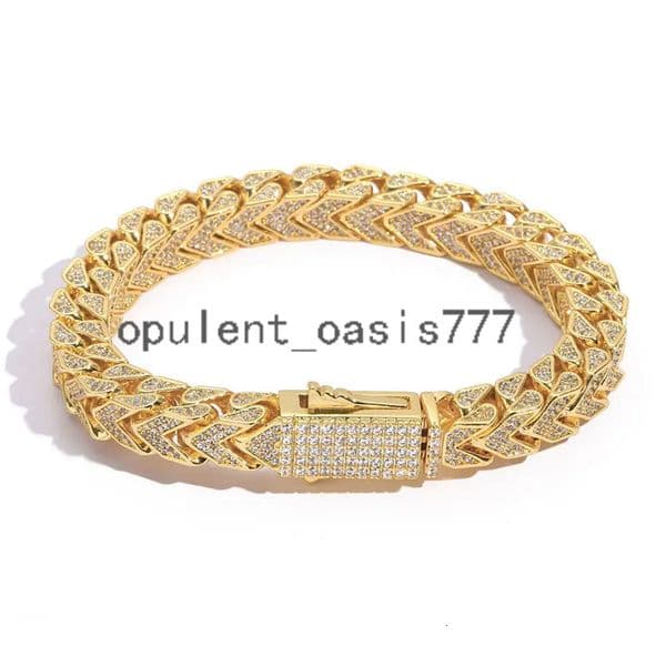 Hip Hop 8mm Gold Plated White Gold V Shaped Cuban Chain Iced Out Moissanite Diamond Cuban Link Chain Bracelet for Men and Women