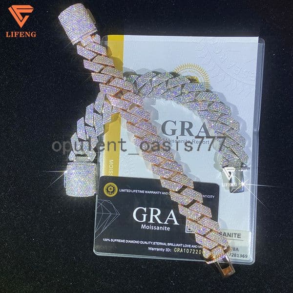 Hip Hop Jewelry Cuban Link Chain 20mm 4Rows 925 Sterling Silver VVS Moissanite Iced Out Diamond Cuban Chain Bracelet for Men