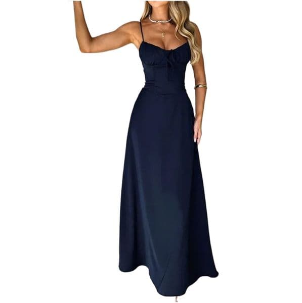 (581) New Elegant A-line Solid Color Mid-length Dress