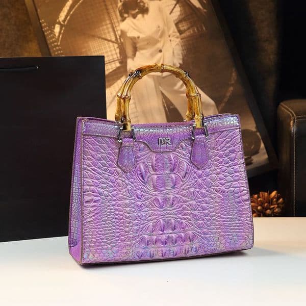 New Crocodile Pattern High-end Bamboo Handle Tote Versatile Genuine Leather Women's Bag