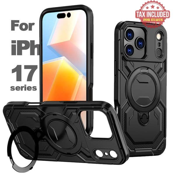 Armor TPU Kickstand Phone Case for iPhone 17 16e 15 14 13 12 17Air 17 Pro Max wireless charging Black Magnetic Back Cover competible with Magsafe