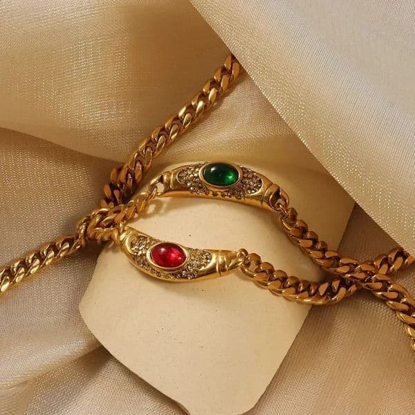 Pendant Necklaces Medieval Big Glass Gem Collares Stainless steel Chain Choker Necklace 250812