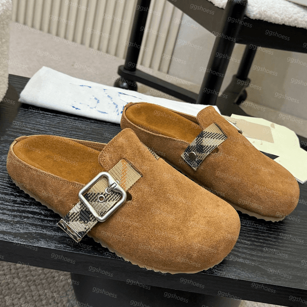Check Suede Urchin Clogs Slippers Designer Fashion High-Quality Men Women Suede Half Sandals Size 35-45