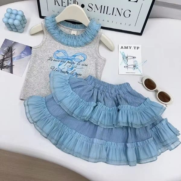 Children's Clothing Sets Letter Printed Lace Vest T-shirt + Cake Skirt 2pcs Sets Baby Girl Outfit Set Toddler Girl Clothes