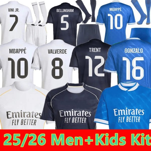 25 26 BELLINGHAM Soccer Jersey 10 MBAPPE 2025 2026 TRENT HUIJSEN VINI JR Fan Player version Football shirts uniform sleeved 001