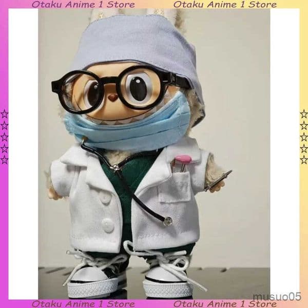 Hot Labubu Doctor Uniform Set Green Blue Surgeon Uniform 6-piece Outfit Mini Plush Doll Clothing Fashion Doll Accessories L250815EY95