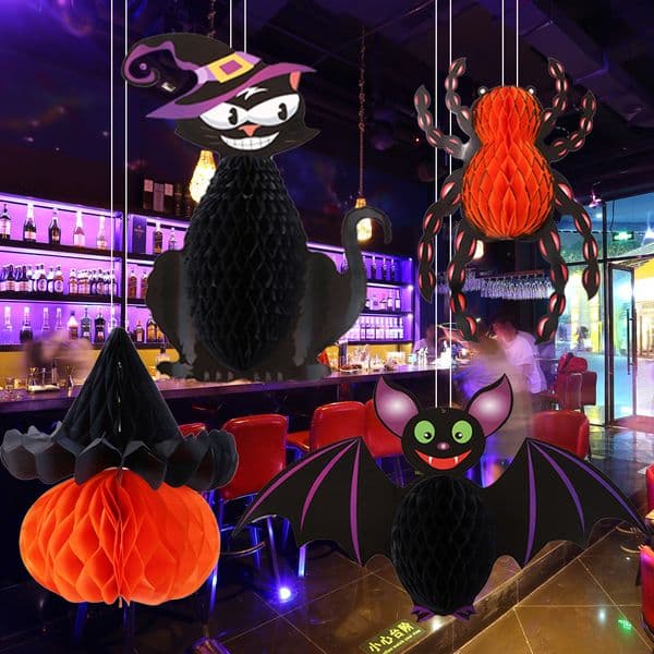 New Halloween honeycomb pendant bat pendant mall window scene decoration decoration spider hanging decoration holiday gift masquerade party decoration