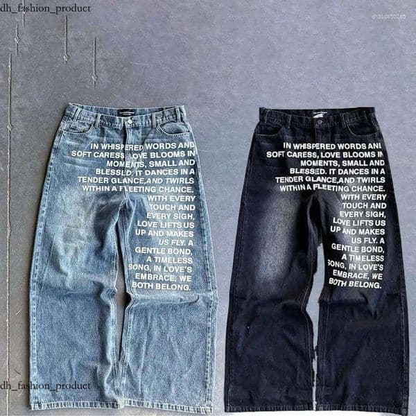 Men's Jeans Y2K Men Vintage American Pattern Letter Streetwear Gothic Harajuku Hip Hop Women Fashion Casual Wide Leg fee