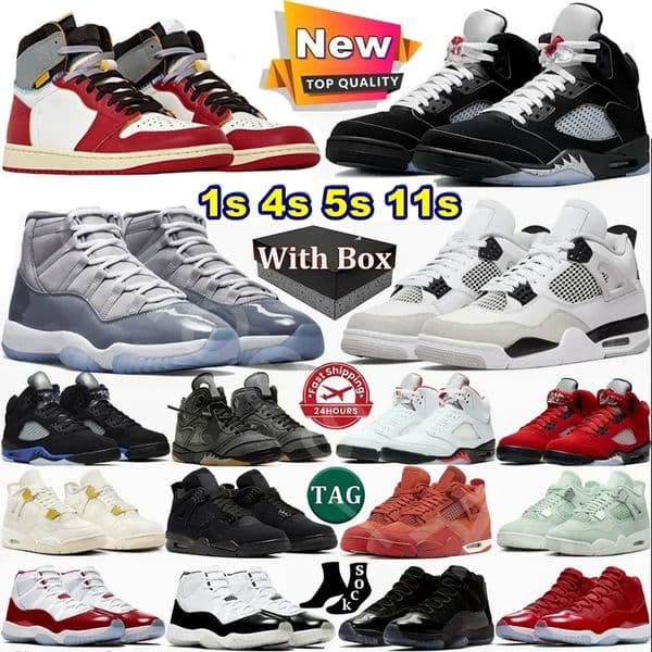 With Box New 5 11 designer low 1 Basketball Shoes 1S 4s 5s flu game Blueberry 11s mens shoes black cats 4 Red Thunder Cement Gold Sail Trainers Sport Mens