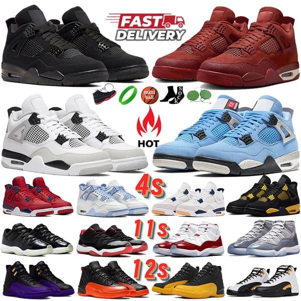 Mens basketball shoes 4s 12 11s Womens 11 12s sneakers black cat white red thunder Low bred mens sneaker men trainers shoes Women sports outdoor shoes big size 36-47